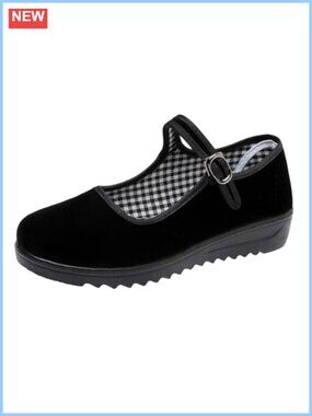 Velvet Mary Jane Flat Shoes for Women Non-Slip Comfortable Work Walking